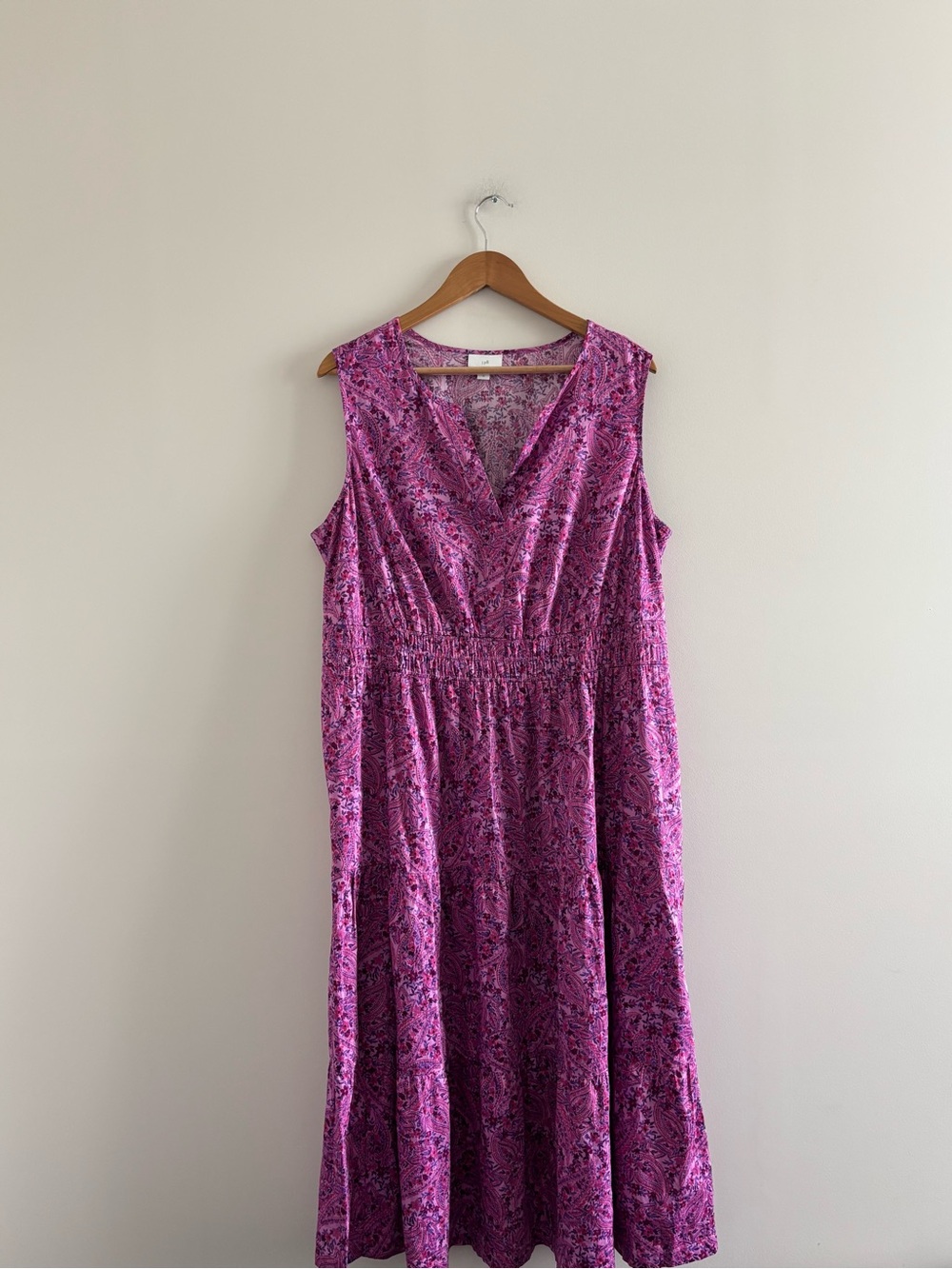 J. Jill Santa Rosa Purple Paisley Dress Midi Smocked Sleeveless Womens XL Boho